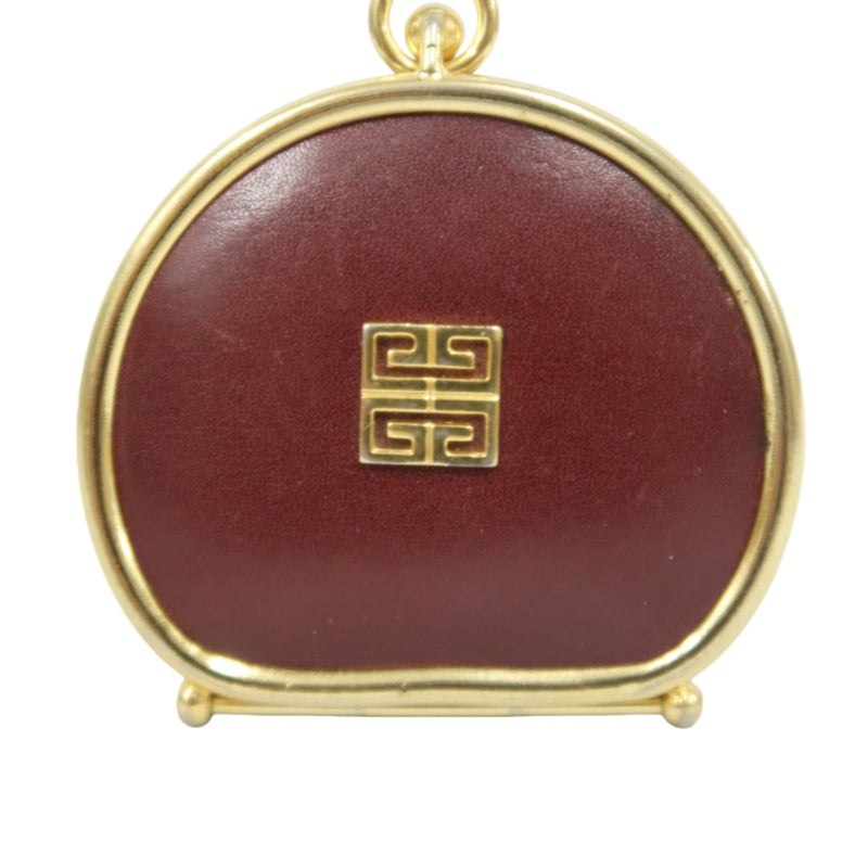 GIVENCHY 4G Logo Round Coin Case Leather Burgundy Gold Hardware