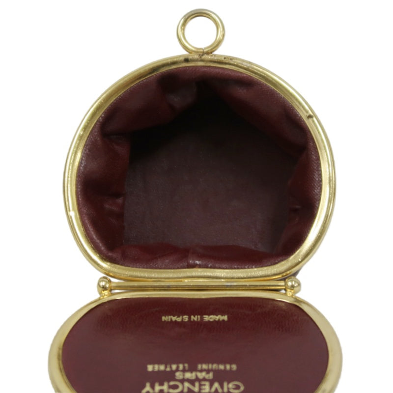 GIVENCHY 4G Logo Round Coin Case Leather Burgundy Gold Hardware