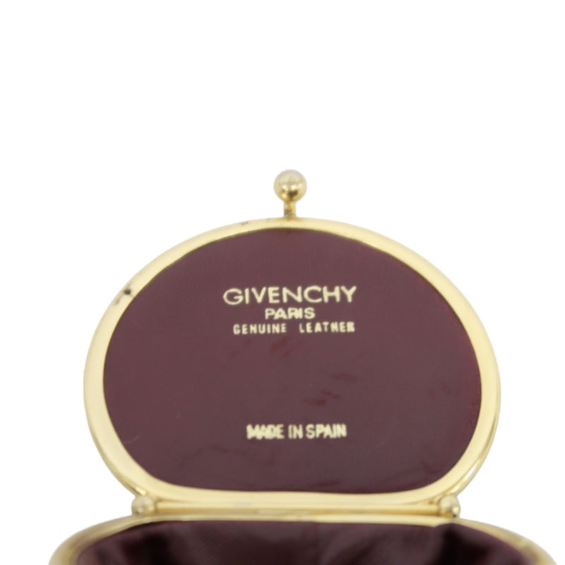 GIVENCHY 4G Logo Round Coin Case Leather Burgundy Gold Hardware