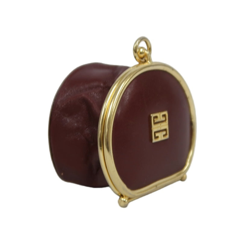 GIVENCHY 4G Logo Round Coin Case Leather Burgundy Gold Hardware