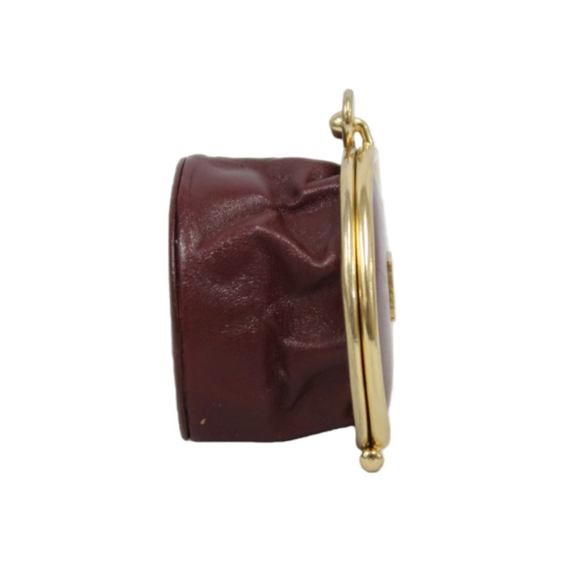 GIVENCHY 4G Logo Round Coin Case Leather Burgundy Gold Hardware