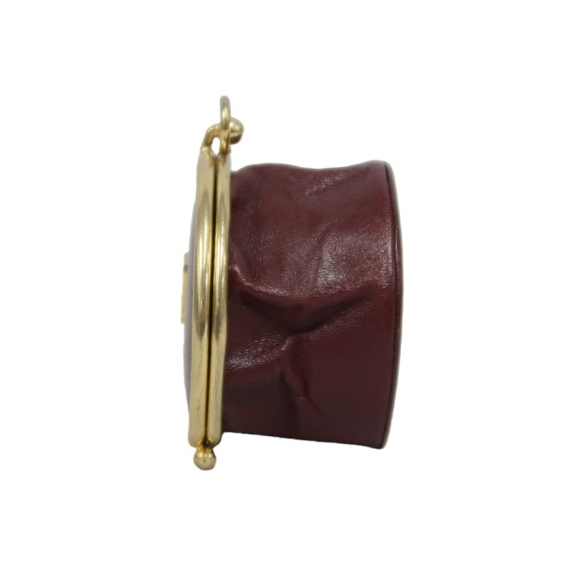 GIVENCHY 4G Logo Round Coin Case Leather Burgundy Gold Hardware