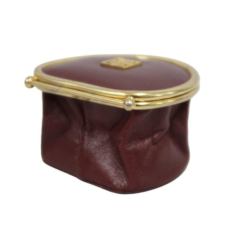 GIVENCHY 4G Logo Round Coin Case Leather Burgundy Gold Hardware