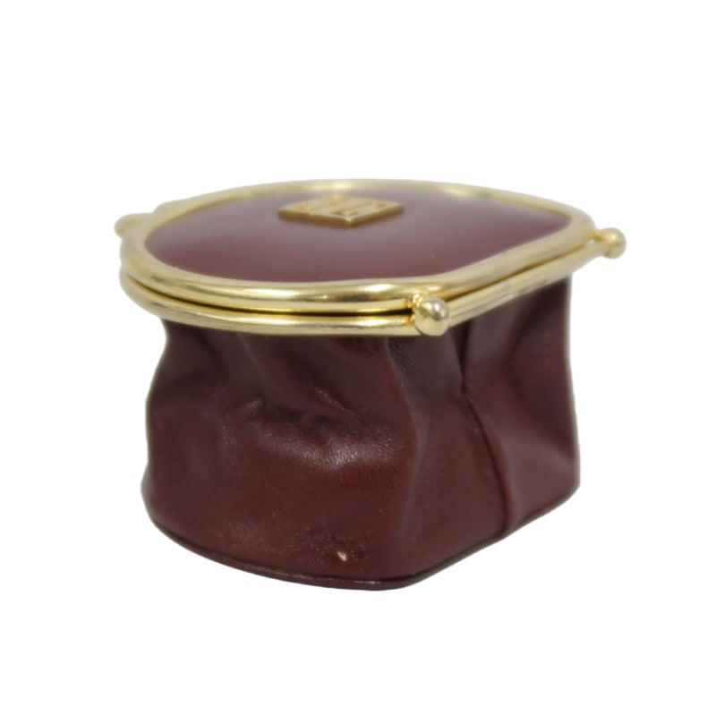 GIVENCHY 4G Logo Round Coin Case Leather Burgundy Gold Hardware
