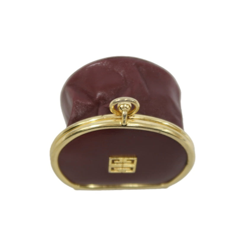 GIVENCHY 4G Logo Round Coin Case Leather Burgundy Gold Hardware