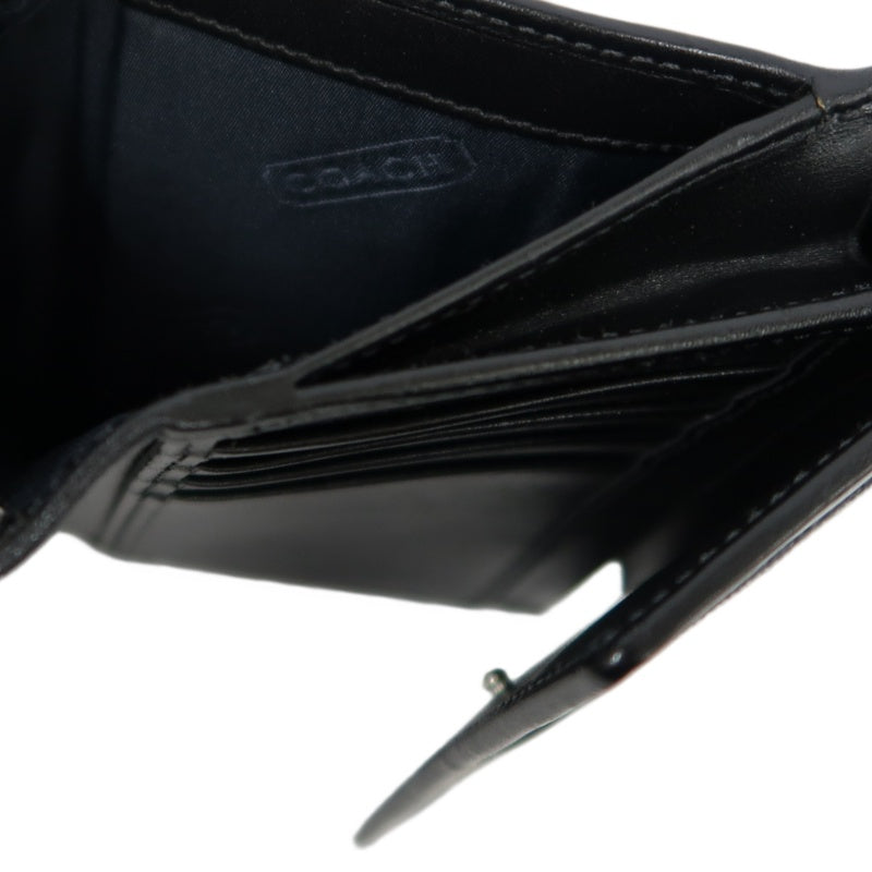 COACH Signature Trifold Wallet Canvas Leather Black Silver Logo Hardware