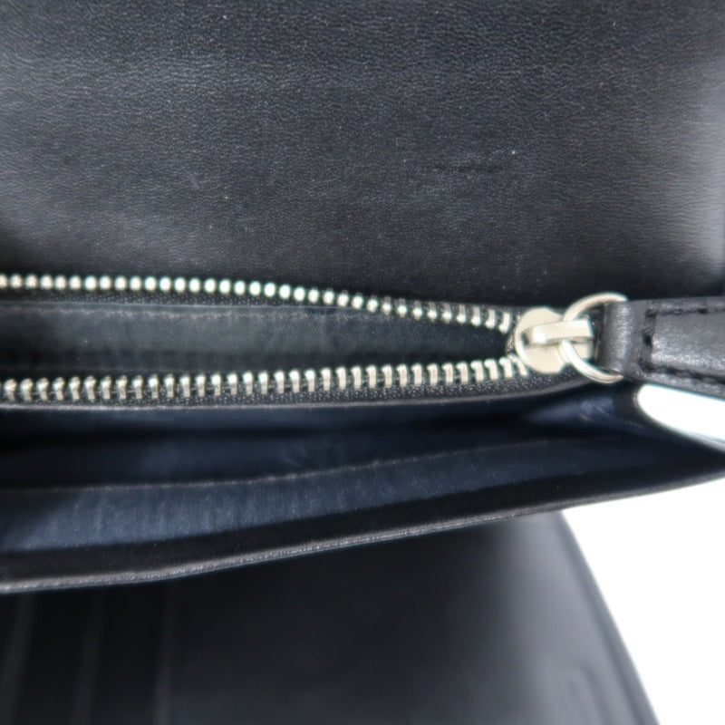 COACH Signature Trifold Wallet Canvas Leather Black Silver Logo Hardware