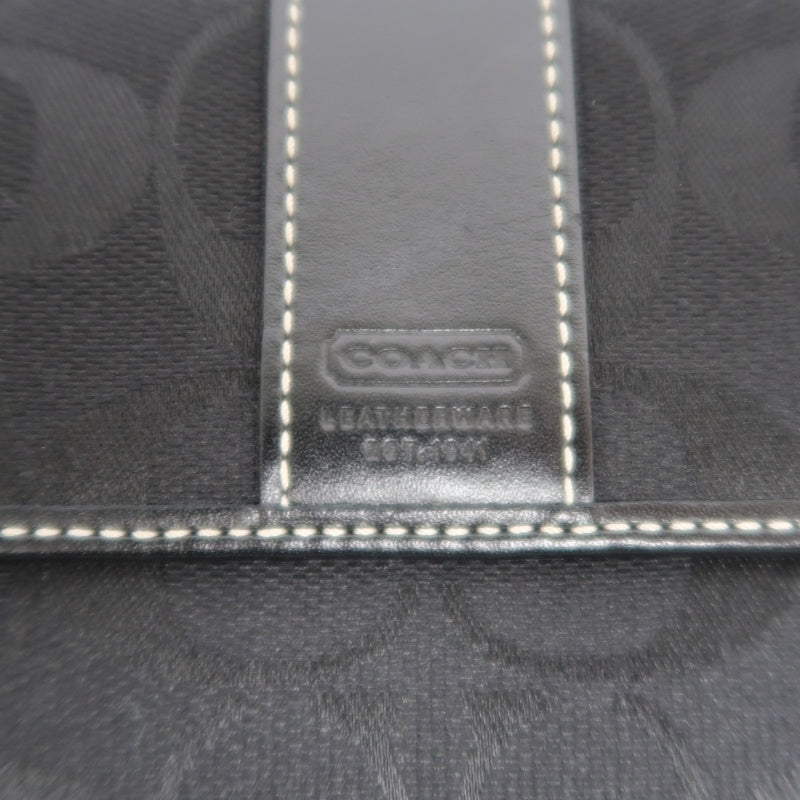 COACH Signature Trifold Wallet Canvas Leather Black Silver Logo Hardware