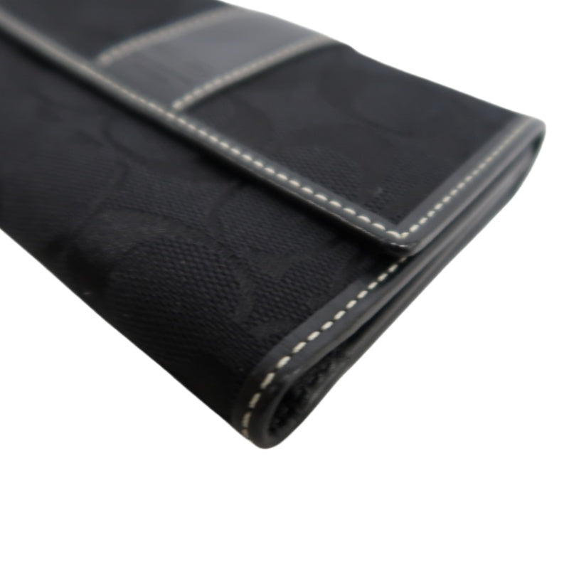 COACH Signature Trifold Wallet Canvas Leather Black Silver Logo Hardware