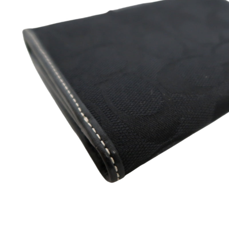 COACH Signature Trifold Wallet Canvas Leather Black Silver Logo Hardware