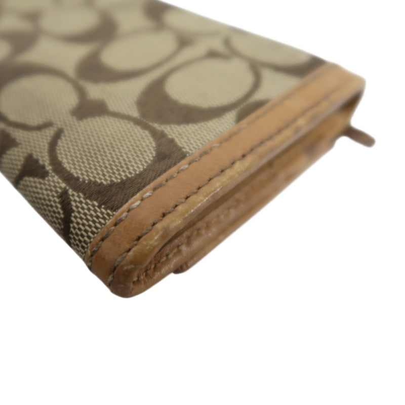 COACH Signature Long Wallet Canvas Leather Beige Brown Embossed Logo