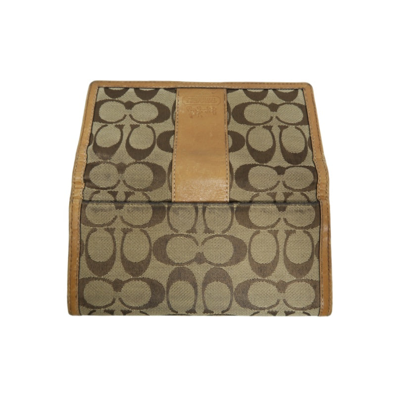 COACH Signature Long Wallet Canvas Leather Beige Brown Embossed Logo