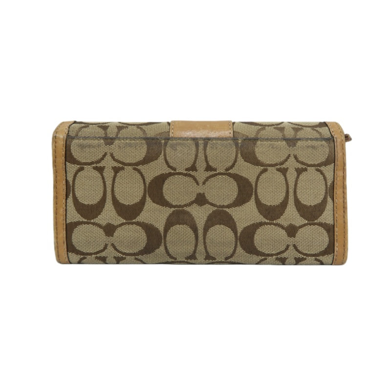 COACH Signature Long Wallet Canvas Leather Beige Brown Embossed Logo