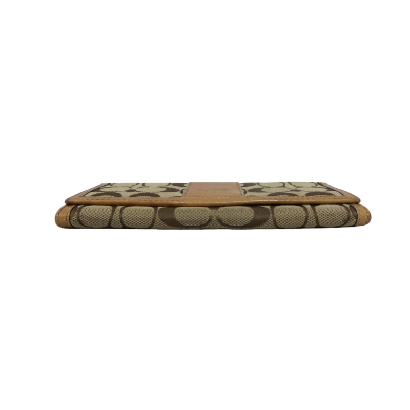COACH Signature Long Wallet Canvas Leather Beige Brown Embossed Logo