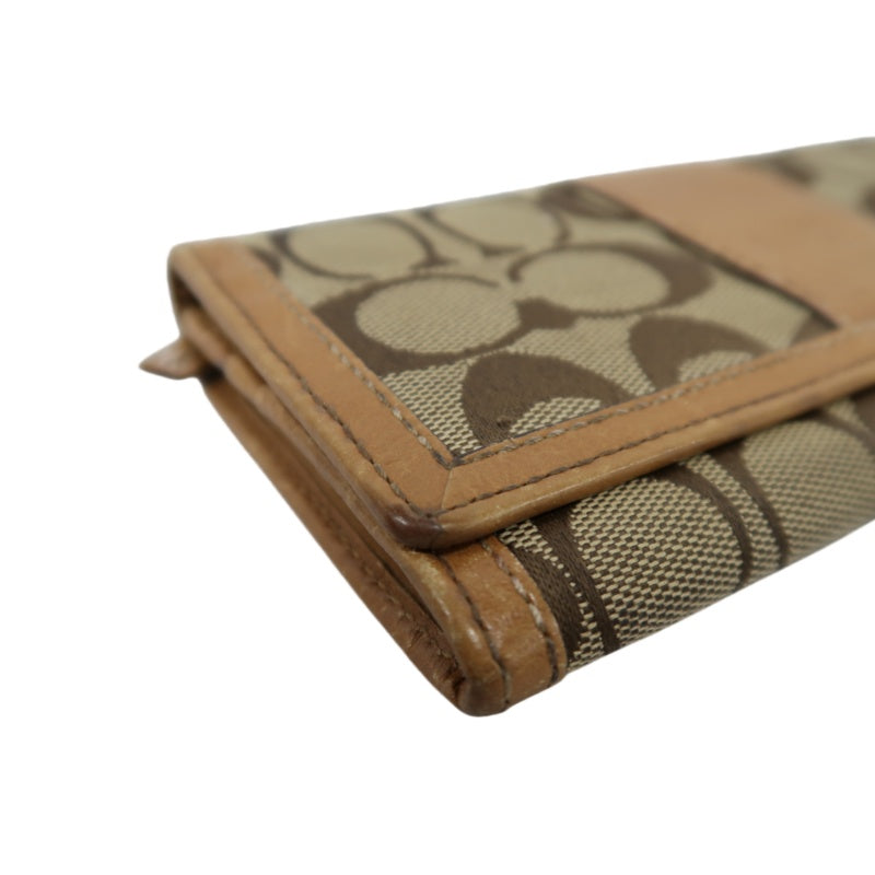 COACH Signature Long Wallet Canvas Leather Beige Brown Embossed Logo