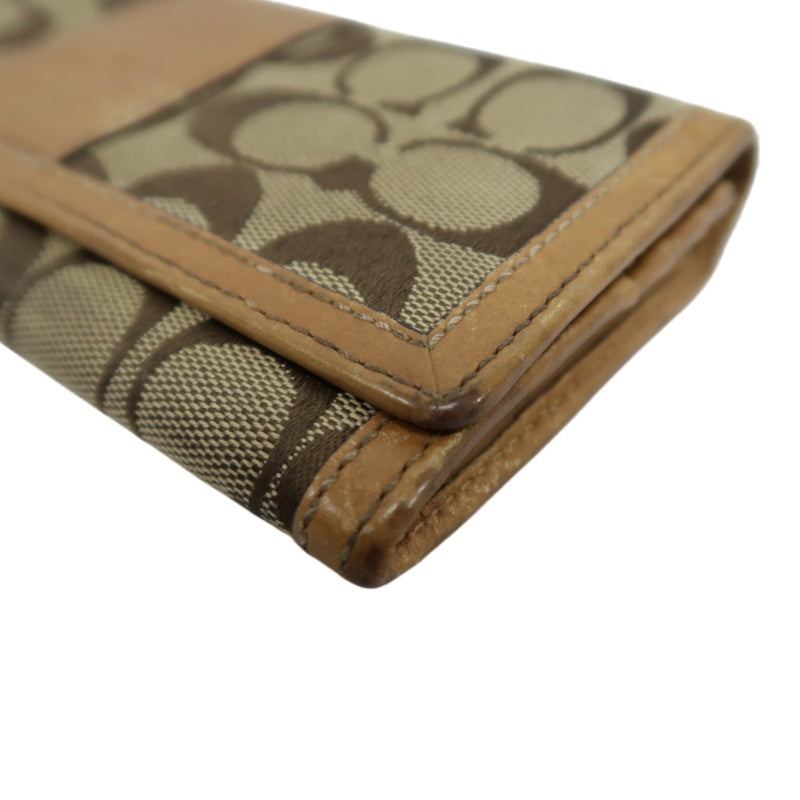 COACH Signature Long Wallet Canvas Leather Beige Brown Embossed Logo