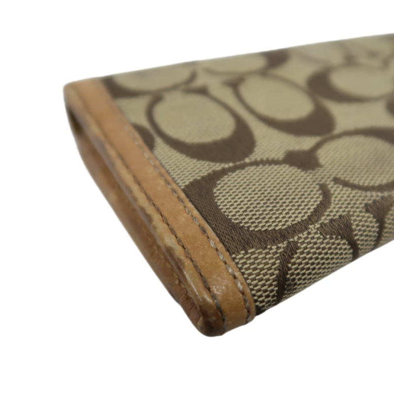 COACH Signature Long Wallet Canvas Leather Beige Brown Embossed Logo