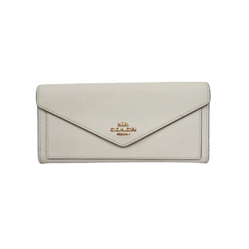 COACH Leather Envelope Long Wallet White Gold Logo Hardware