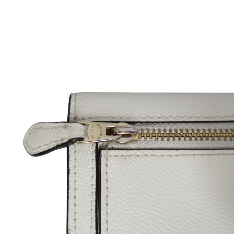 COACH Leather Envelope Long Wallet White Gold Logo Hardware