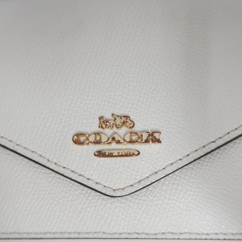COACH Leather Envelope Long Wallet White Gold Logo Hardware