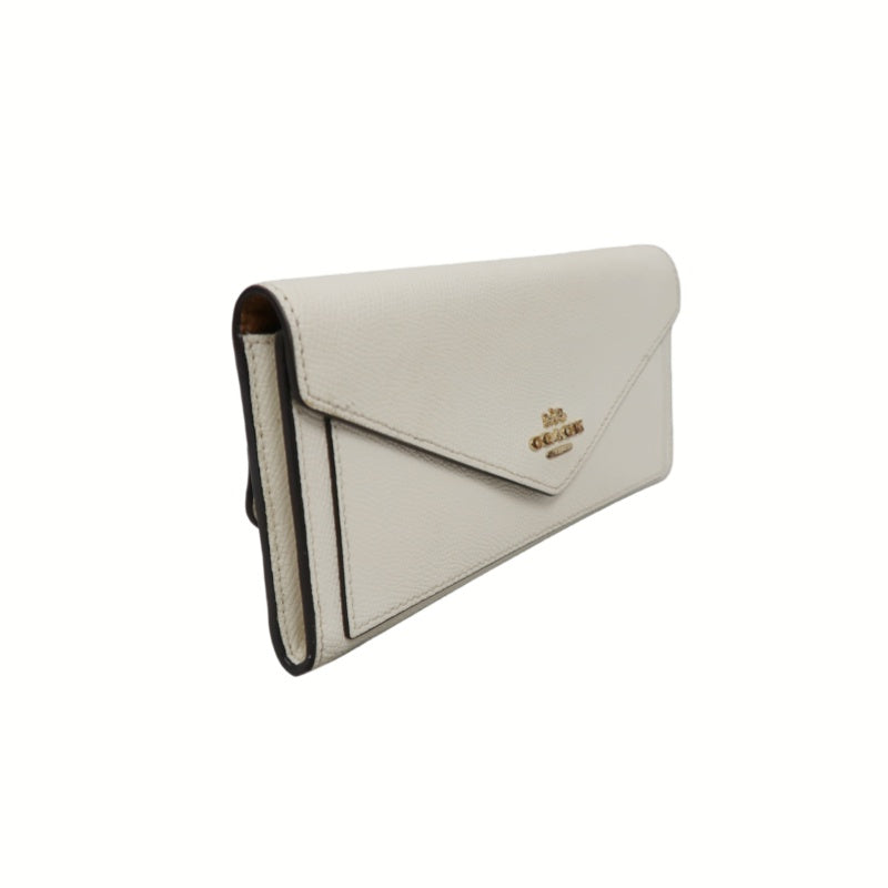 COACH Leather Envelope Long Wallet White Gold Logo Hardware