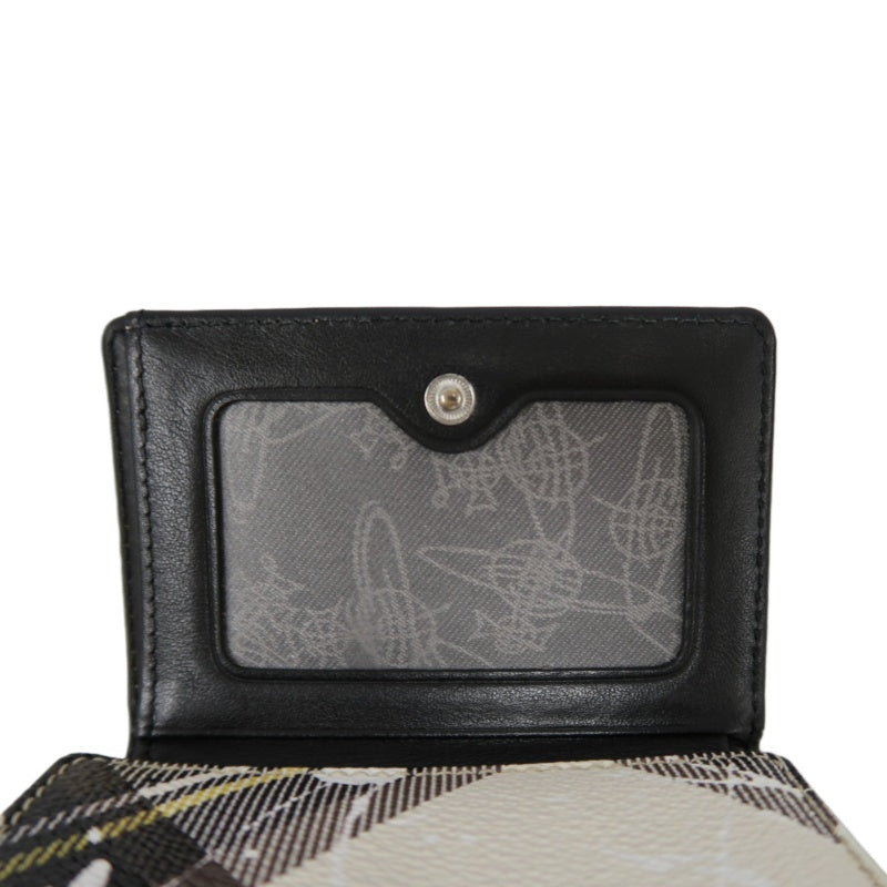 VIVIENNE WESTWOOD Paint Check Trifold Wallet Canvas Leather Multicolor Orb Hardware