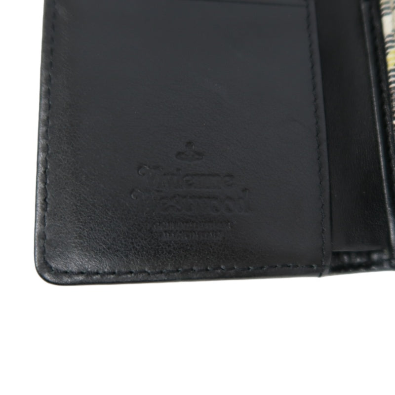 VIVIENNE WESTWOOD Paint Check Trifold Wallet Canvas Leather Multicolor Orb Hardware