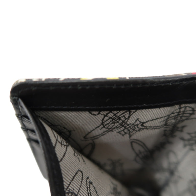 VIVIENNE WESTWOOD Paint Check Trifold Wallet Canvas Leather Multicolor Orb Hardware