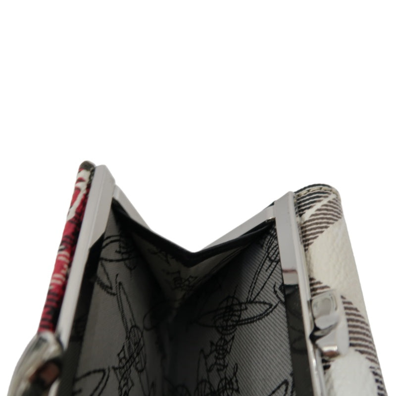 VIVIENNE WESTWOOD Paint Check Trifold Wallet Canvas Leather Multicolor Orb Hardware