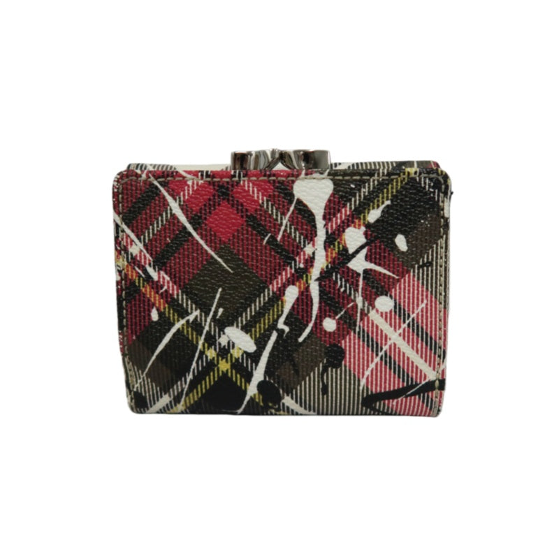 VIVIENNE WESTWOOD Paint Check Trifold Wallet Canvas Leather Multicolor Orb Hardware