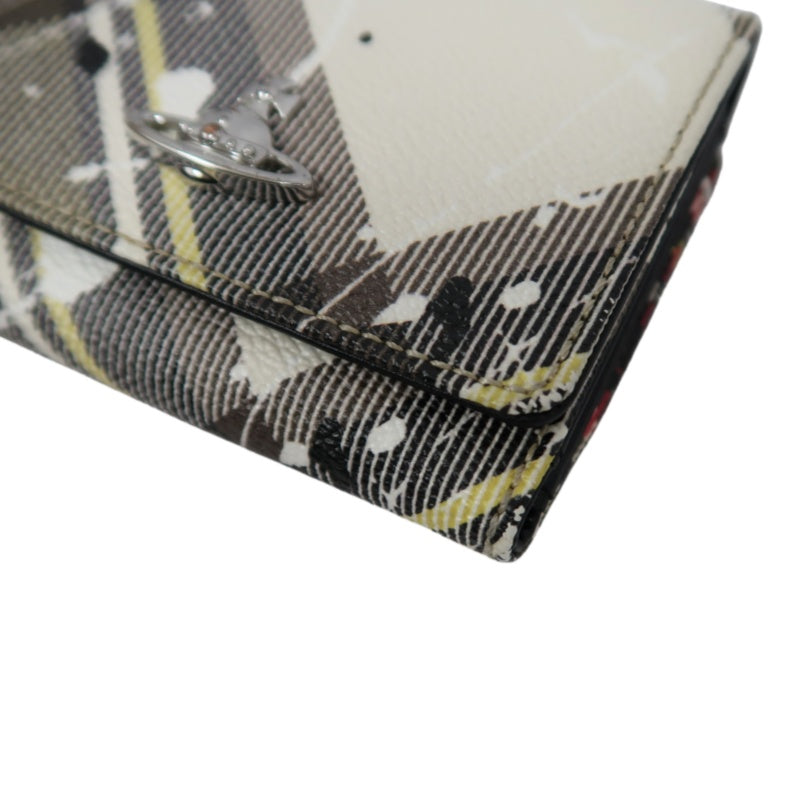 VIVIENNE WESTWOOD Paint Check Trifold Wallet Canvas Leather Multicolor Orb Hardware