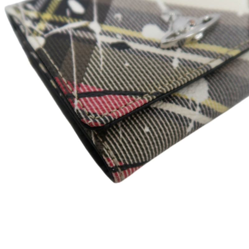 VIVIENNE WESTWOOD Paint Check Trifold Wallet Canvas Leather Multicolor Orb Hardware