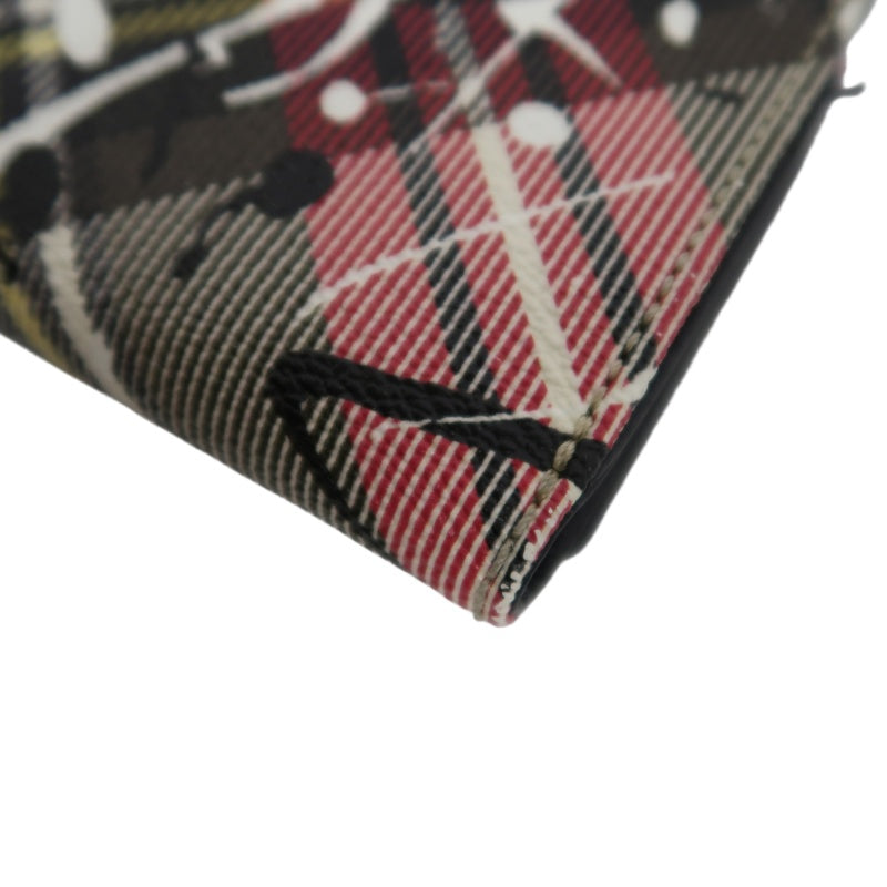 VIVIENNE WESTWOOD Paint Check Trifold Wallet Canvas Leather Multicolor Orb Hardware