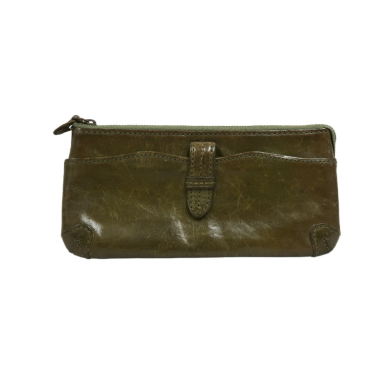 DAKOTA Leather Zip Around Long Wallet Green Gold Zipper Hardware