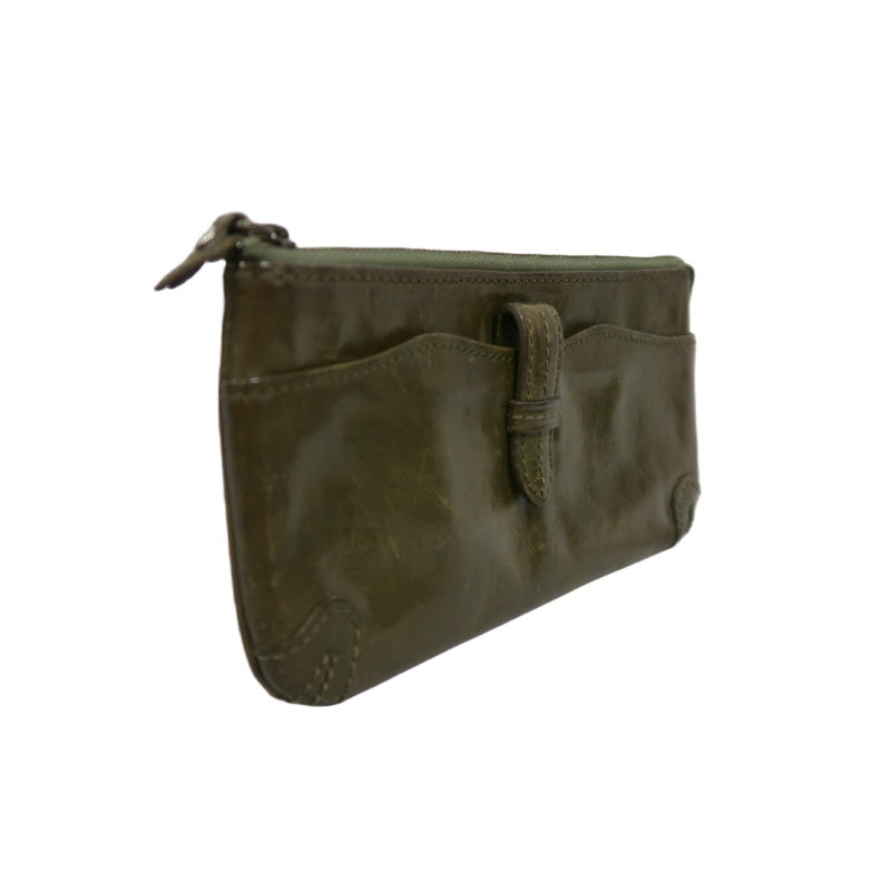 DAKOTA Leather Zip Around Long Wallet Green Gold Zipper Hardware