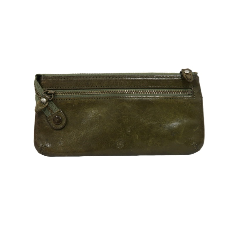 DAKOTA Leather Zip Around Long Wallet Green Gold Zipper Hardware