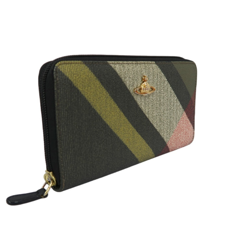 VIVIENNE WESTWOOD Long Wallet, Green & Black Check Leather, Saturn Logo