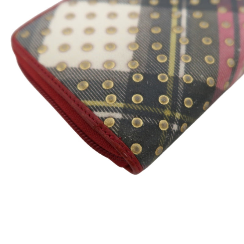 VIVIENNE WESTWOOD Tartan Studded Zip Around Wallet Leather Multicolor Gold Orb Logo Hardware