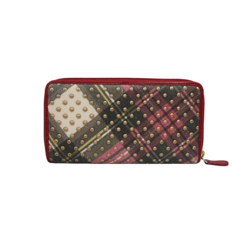 VIVIENNE WESTWOOD Tartan Studded Zip Around Wallet Leather Multicolor Gold Orb Logo Hardware