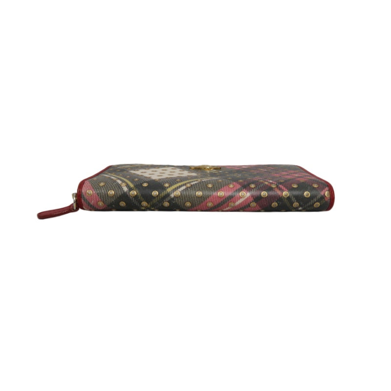 VIVIENNE WESTWOOD Tartan Studded Zip Around Wallet Leather Multicolor Gold Orb Logo Hardware
