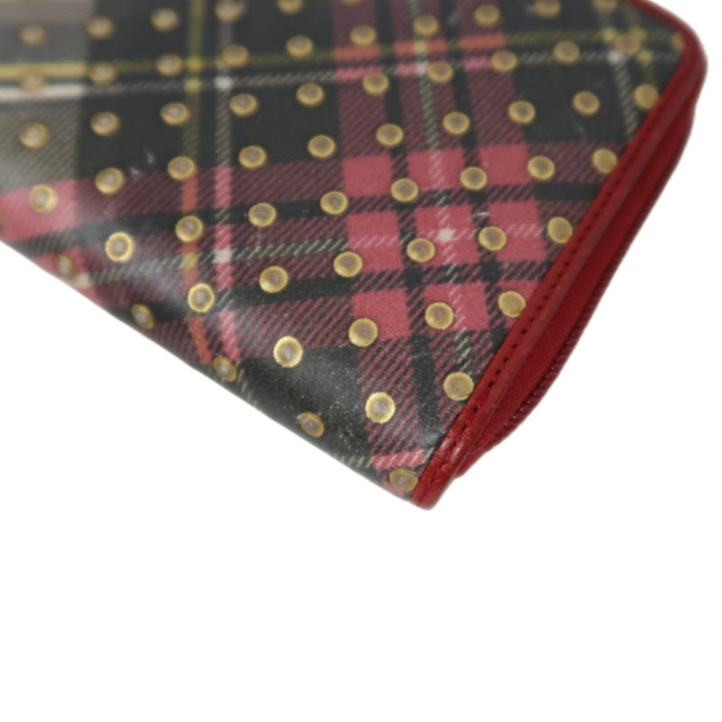 VIVIENNE WESTWOOD Tartan Studded Zip Around Wallet Leather Multicolor Gold Orb Logo Hardware