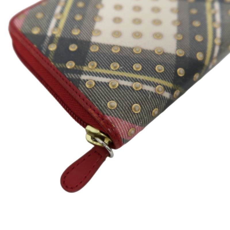 VIVIENNE WESTWOOD Tartan Studded Zip Around Wallet Leather Multicolor Gold Orb Logo Hardware