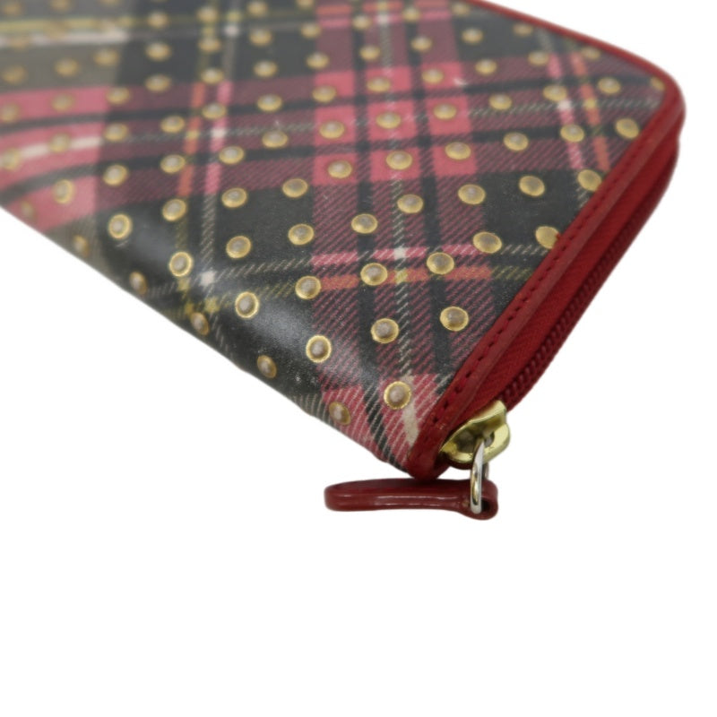 VIVIENNE WESTWOOD Tartan Studded Zip Around Wallet Leather Multicolor Gold Orb Logo Hardware