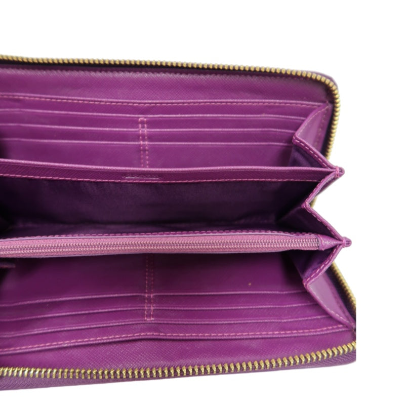 COACH Signature Embossed Patent Leather Zip Around Long Wallet Purple Gold Heart Charm Hardware