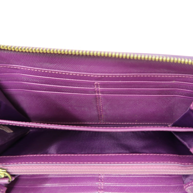 COACH Signature Embossed Patent Leather Zip Around Long Wallet Purple Gold Heart Charm Hardware