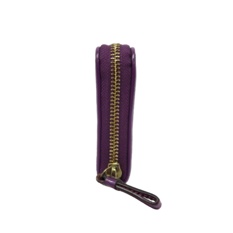COACH Signature Embossed Patent Leather Zip Around Long Wallet Purple Gold Heart Charm Hardware