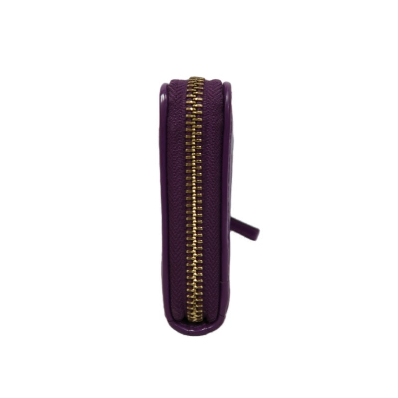 COACH Signature Embossed Patent Leather Zip Around Long Wallet Purple Gold Heart Charm Hardware