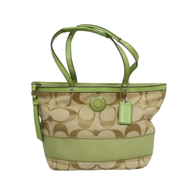 COACH Signature Canvas Tote Shoulder Bag Beige/Green