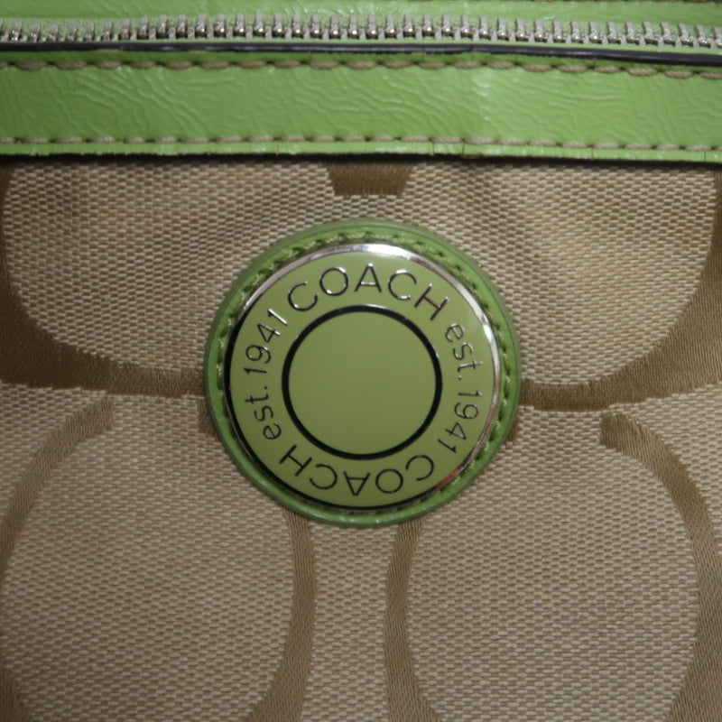 COACH Signature Canvas Tote Shoulder Bag Beige/Green