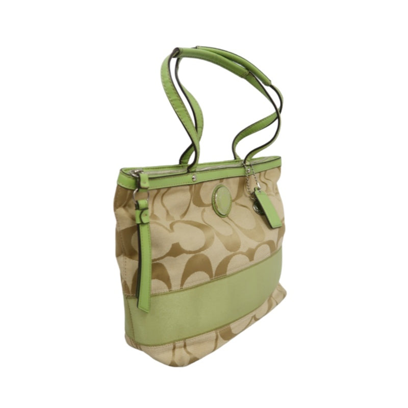 COACH Signature Canvas Tote Shoulder Bag Beige/Green